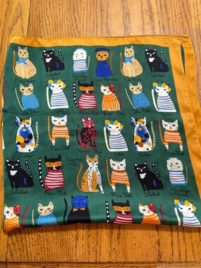 NWOT Cat Scarf in Green with Multi-Colored Cats.
